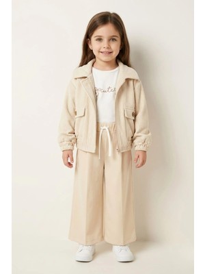 Mininio Kız Çocuk Montlu 3'lü Takım  - Bej