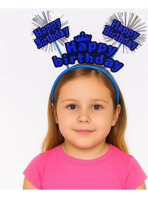 Mavi Renk Işıltılı Yazılı Doğum Günü Parti Tacı