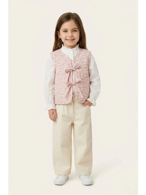 Mininio Kız Çocuk Yelekli 3'lü Takım  - Pudra