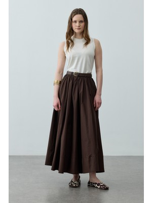 Fahhar Büzgü Detaylı Maxi Etek Kahverengi