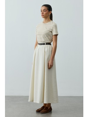 Fahhar Pilili Büzgülü Maxi Etek Beyaz