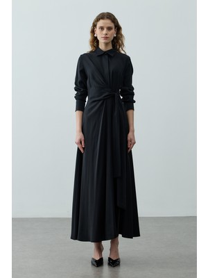 Fahhar Kruvaze Bağlamalı Elbise Siyah