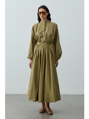 Fahhar Büzgü Detaylı Maxi Etek Yeşil