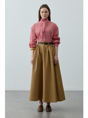 Fahhar Pilili Büzgülü Maxi Etek Yeşil