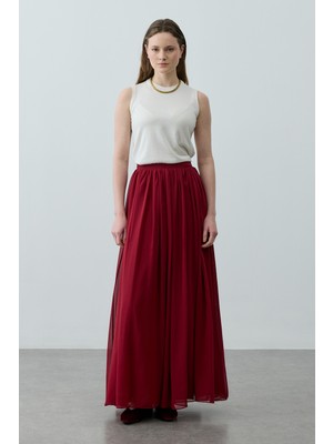 Fahhar Büzgülü Dökümlü Maxi Etek Bordo