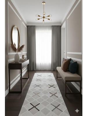 Swan Home Kaymaz Tabanlı Yolluk Kesme Halı Salon Koridor Mutfak Yatak Odası Halısı SHJ3005 Bej