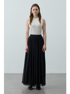 Fahhar Büzgülü Dökümlü Maxi Etek Siyah