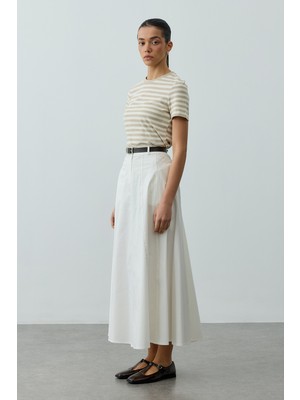 Fahhar Dikiş Detaylı Gabardin Etek Ekru