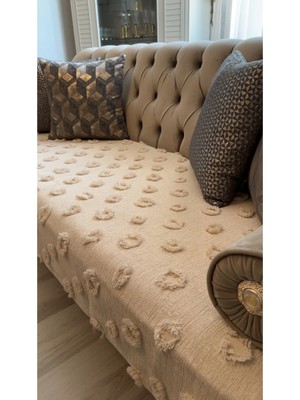 D'niss Home Ponpon Koltuk Örtüsü Cappuccino 100X240