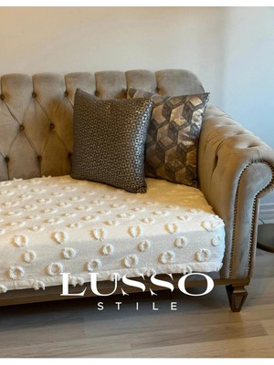 D'niss Home Ponpon Koltuk Örtüsü Ekru 100X240