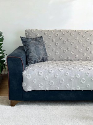 D'niss Home Ponpon Koltuk Örtüsü Gümüş Gri 180 x 240