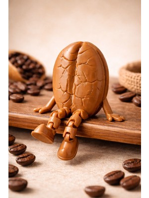 Katmanatolye Hareketli Ayaklı Kahve Çekirdeği Dekor Figürü – 3D Baskı Petg Masa & Raf Süsü