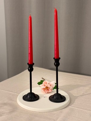 2'li Rustik Mat Siyah Şamdan & Dekoratif Mum Söndürücü Seti