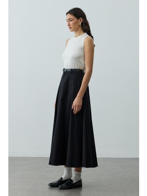 Fahhar Dikiş Detaylı Gabardin Etek Siyah