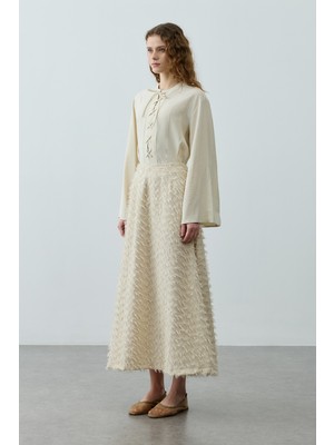 Fahhar Üç Boyutlu Pensli Etek Krem