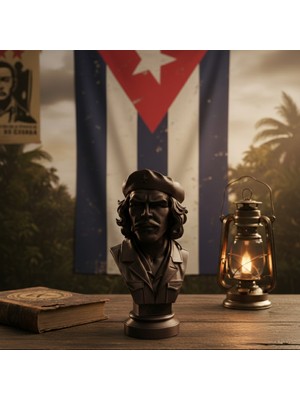 Riva Self Che Guevara 3D Büst Figür - Bronz Efektli Dekoratif Heykel Biblo