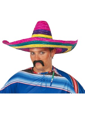 Sombrero Meksika Şapkası Renkli Örme Hasır Yetişkin Boy
