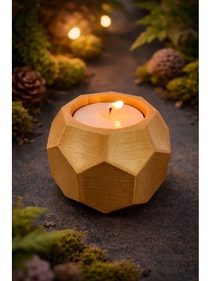 LUNALAB3D Modern Geometrik Tealight Mumluk - Ipeksi Altın Sarısı
