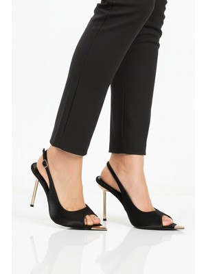 Ayakmod Siyah Saten Ince Uzun Topuklu Kadın Abiye Ayakkabı 618512 Z
