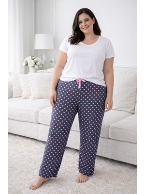 Remsa Büyük Beden Kadın Puantiye Desen Viskon Kumaş Penye Battal Tek Pijama Alt 03 Antrasit