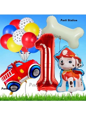 Parti Station Paw Patrol Marshall Itfaiyeci Köpek Konsept 1 Yaş Doğum Günü Parti Balon Set Paw Patrol Kemik Balon