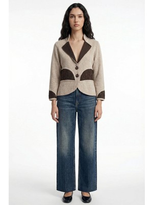 Sementa Dantel Detaylı Truvakar Kol Yün Triko Ceket - Vizon - Kahverengi