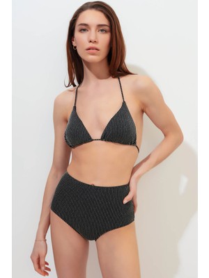Lovekini Hera Black Hight Waist Bikini With Silver Stripes Details