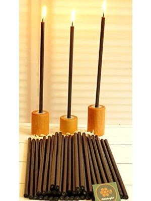 Renklimestore (50 Adet) Mum ve (3 Adet) Özel Dizayn Ahşap Silindir Mumluk Dilek Mumu Doğal Petek Mum Beeswax Candle (Siyah)