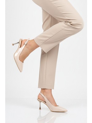 Ayakmod Bej Rugan Geniş Kalıp Ince Topuklu Kadın Abiye Ayakkabı 653122 Z