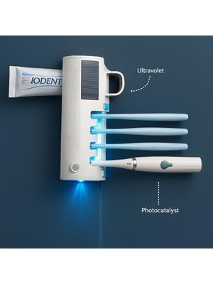 Renklimestore Uv Diş Fırçası Sterilizatörü – Duvara Monte Otomatik Diş Macunu Dağıtıcı, USB Şarjlı Akıllı Diş Fırçası Tutucu, Güneş Enerjili Uv Dezenfeksiyon