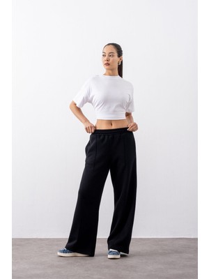 Gothamvibes Kadın Chill Bol Paça Siyah Eşofman Alt