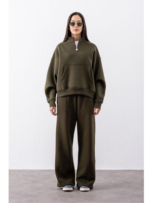 Gothamvibes Kadın Chill Bol Paça Haki Eşofman Alt