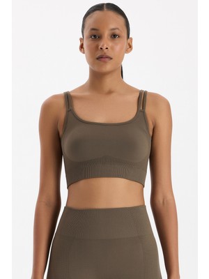 COMEUP Jakar Detaylı Çift Askılı Sporcu Sütyeni Küllü Haki