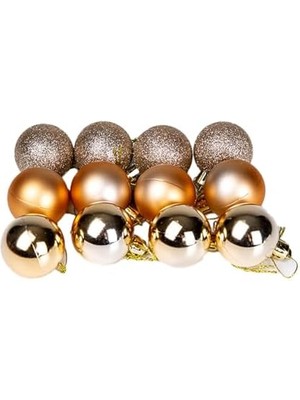 Renklimestore Yılbaşı Topu Simli Mat Parlak 12'li Set Şampanya- 6 Cm.