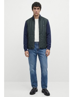 Sementa Tam Fermuarlı Kapitoneli Triko Mont - Lacivert - Yeşil