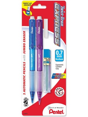Renklimestore Twist-Erase Express Kurşun ve Silgili Otomatik Kalem, 0,7 Mm, Çeşitli Variller, 2'li Paket (QE417FLEBP2)