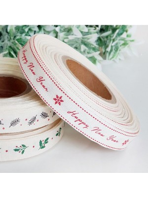 Renklimestore Pamuk Şerit, Happy New, 1.5 cm 2 Metre Natürel