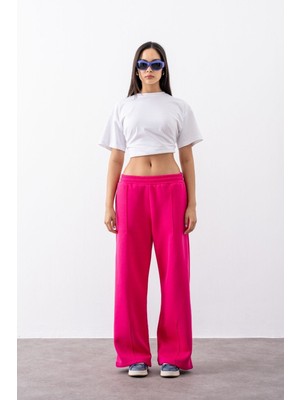 Gothamvibes Kadın Chill Bol Paça Fuşya Eşofman Alt