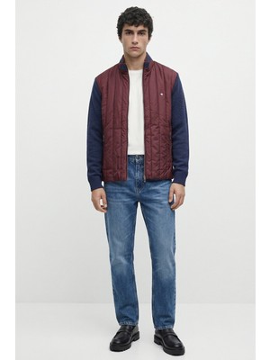 Sementa Tam Fermuarlı Kapitoneli Triko Mont - Lacivert - Bordo