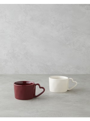 English Home Sweethearts Stoneware 2'li Kupa 285 ml Bej – Bordo