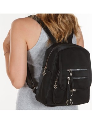 Genel Kadın Kapaklı Günlük Sırt Çantası Siyah