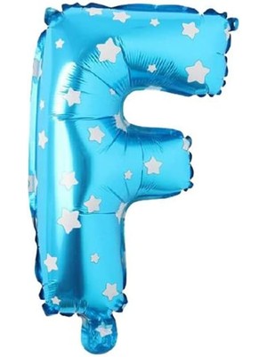 Renklimestore F Harfi 16 Inç Mavi Yıldızlı Renk Folyo Balon 36 cm (Mavi)