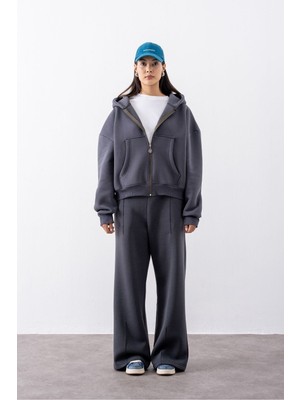 Gothamvibes Kadın Chill Bol Paça Antrasit Eşofman Alt