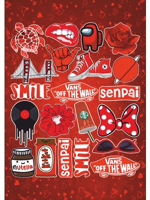 Hediyene Bak Kırmızı Temalı Seri 2 Sticker Seti | Laptop Ajanda Notebook Tablet Telefon Defter Etiket Journal