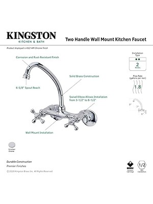 Renklimestore Pirinç KS214 M Arch Çıkış Için Duvar Askısı Mutfak Armatürü Metal Haç Sap, Krom Kaplama