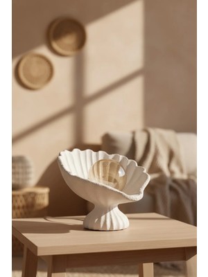 Istiridye Abajur Beton Dokulu Modern Gece Lambası | Dekoratif Masaüstü Aydınlatma 25 x 20 cm