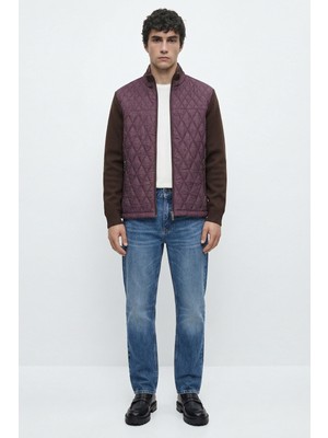 Sementa Tam Fermuarlı Kapitoneli Triko Mont - Bordo - Kahve