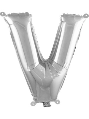 Renklimestore V Harfi 16 Inç Gümüş Renk Folyo Balon 36 cm (Gümüş)