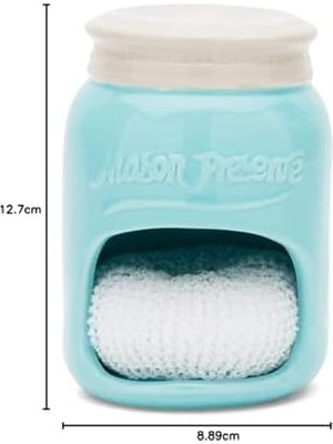 Renklimestore Fox Run Süngerli Seramik Mason Kavanoz Tutucu, 8,9 x 8,9 x 12,7 Cm, Mavi