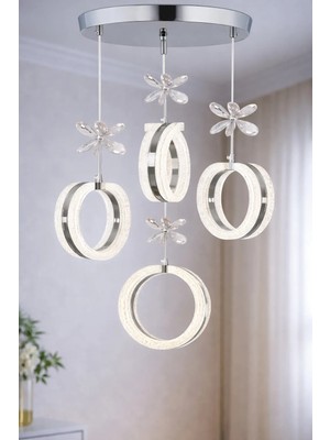 Trend Rose 4'lü Alyans Krom 3 Renk Modlu Kristal Taşlı Ledli Avize